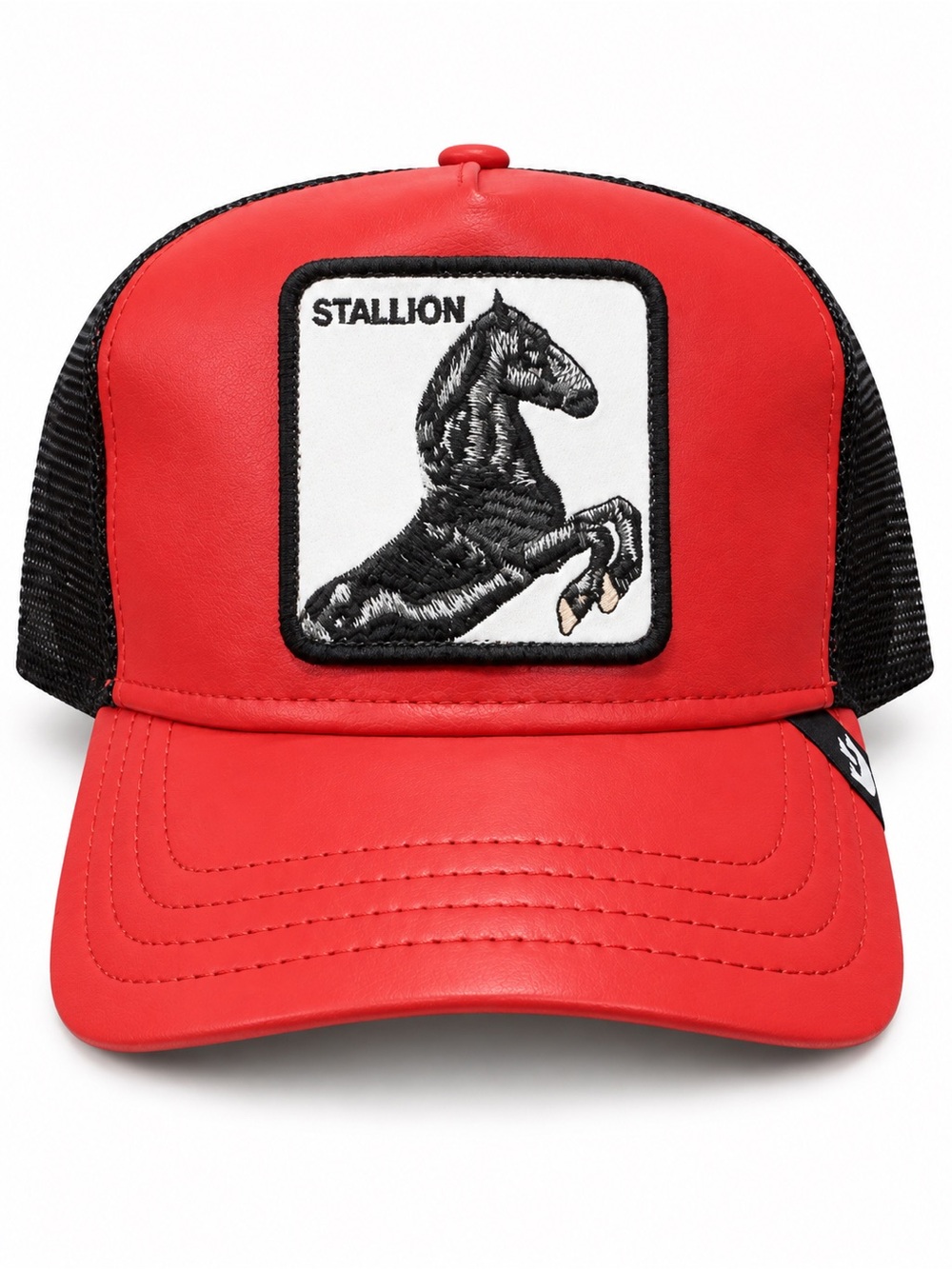 Goorin Bros The Farm Shleather Stallion Trucker Hat Red Black Snapback Cap